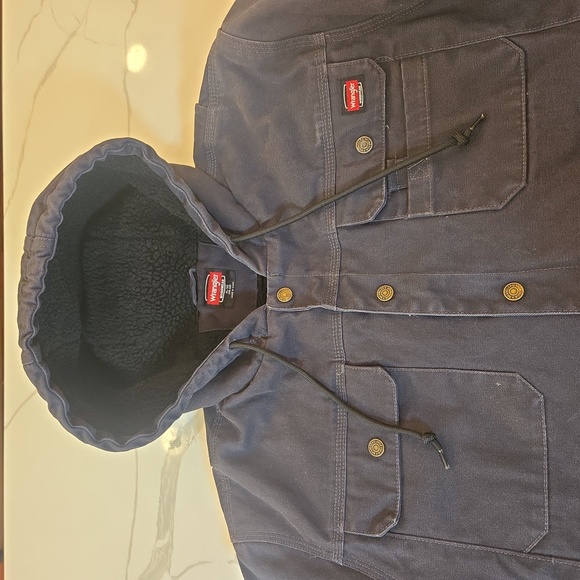 Wrangler Workwear Sherpa Lined Hoodie Duck Jacket Blue Gray Mens XL - Picture 3 of 11